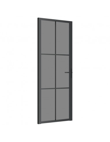Porta Interna 76x201,5 cm Nera in Vetro ESG e Alluminio