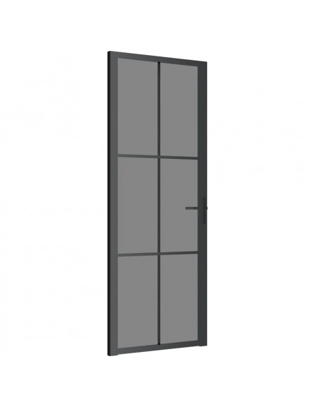 Porta Interna 76x201,5 cm Nera in Vetro ESG e Alluminio
