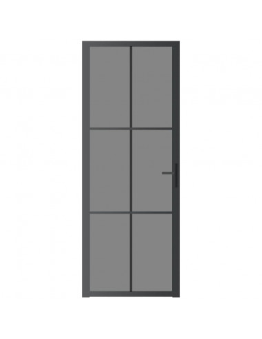 Porta Interna 76x201,5 cm Nera in Vetro ESG e Alluminio