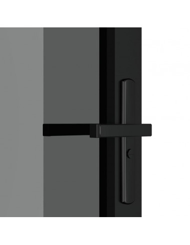 Porta Interna 76x201,5 cm Nera in Vetro ESG e Alluminio