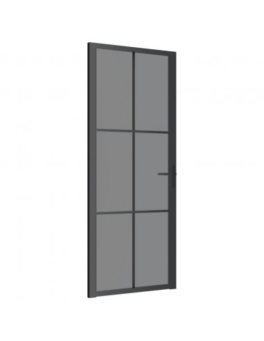 Porta Interna 83x201,5 cm Nera in Vetro ESG e Alluminio