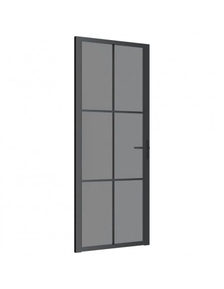 Porta Interna 83x201,5 cm Nera in Vetro ESG e Alluminio