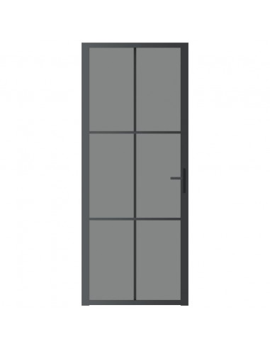 Porta Interna 83x201,5 cm Nera in Vetro ESG e Alluminio