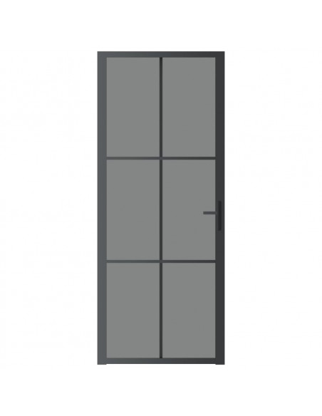 Porta Interna 83x201,5 cm Nera in Vetro ESG e Alluminio