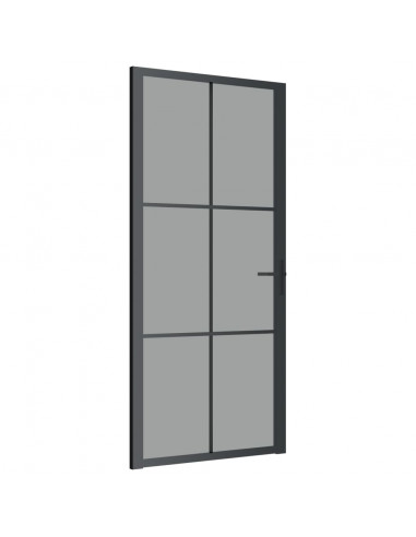 Porta Interna 93x201,5 cm Nera in Vetro ESG e Alluminio