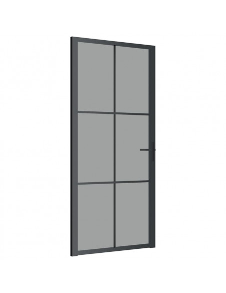 Porta Interna 93x201,5 cm Nera in Vetro ESG e Alluminio