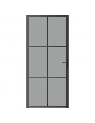 Porta Interna 93x201,5 cm Nera in Vetro ESG e Alluminio