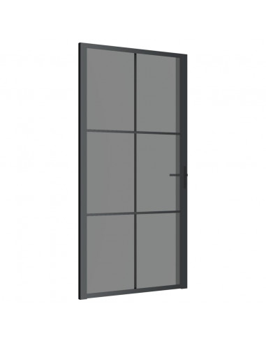 Porta Interna 102,5x201,5 cm Nera in Vetro ESG e Alluminio
