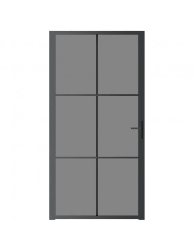 Porta Interna 102,5x201,5 cm Nera in Vetro ESG e Alluminio