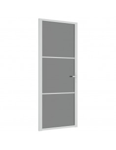 Porta Interna 83x201,5 cm Bianca in Vetro ESG e Alluminio 2