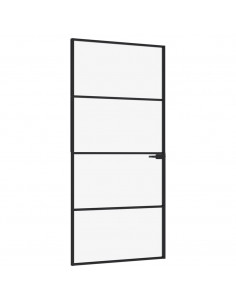 Porta Interna Nera 93x201,5cm Vetro Temperato Alluminio Sottile 2