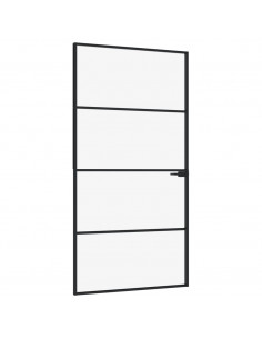 Porta Interna Nera 102x201,5 Vetro Temperato Alluminio Sottile 2
