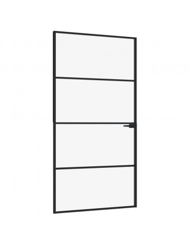 Porta Interna Nera 102x201,5 Vetro Temperato Alluminio Sottile