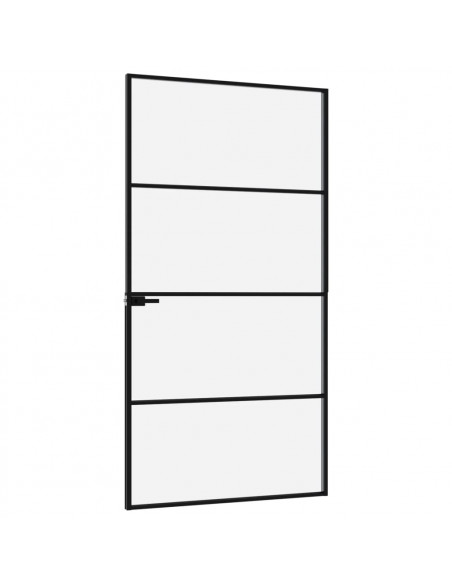 Porta Interna Nera 102x201,5 Vetro Temperato Alluminio Sottile