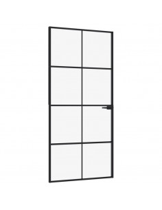 Porta Interna Nera 93x201,5cm Vetro Temperato Alluminio Sottile 2