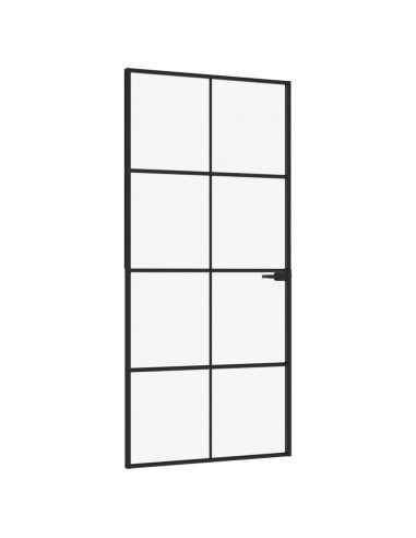 Porta Interna Nera 93x201,5cm Vetro Temperato Alluminio Sottile