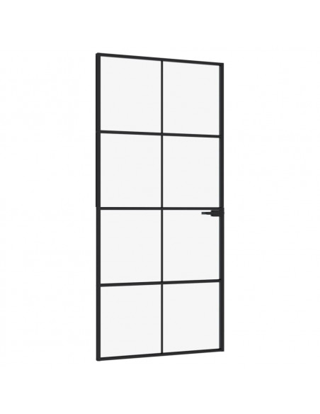 Porta Interna Nera 93x201,5cm Vetro Temperato Alluminio Sottile
