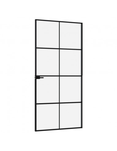Porta Interna Nera 93x201,5cm Vetro Temperato Alluminio Sottile