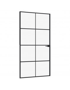 Porta Interna Nera 102x201,5 Vetro Temperato Alluminio Sottile 2