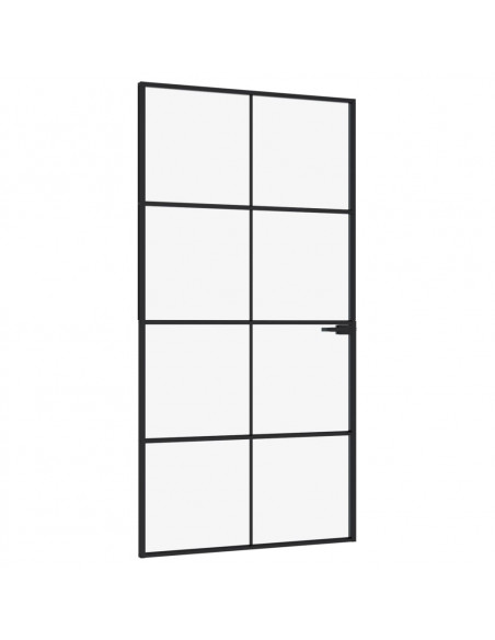 Porta Interna Nera 102x201,5 Vetro Temperato Alluminio Sottile