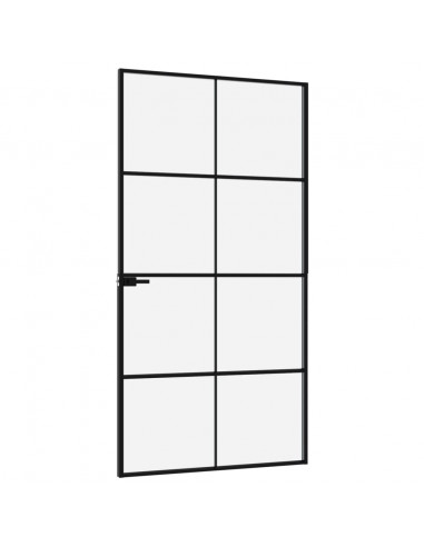 Porta Interna Nera 102x201,5 Vetro Temperato Alluminio Sottile