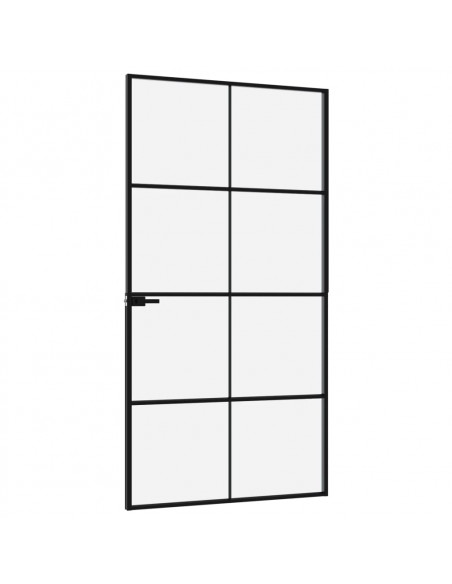 Porta Interna Nera 102x201,5 Vetro Temperato Alluminio Sottile