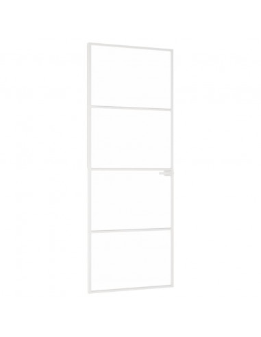 Porta Interna Bianca 76x201,5 cm Vetro Temperato Alluminio Slim