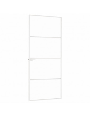 Porta Interna Bianca 83x201,5 cm Vetro Temperato Alluminio Slim