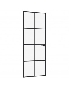 Porta Interna Nera 76x201,5cm Vetro Temperato Alluminio Sottile 2