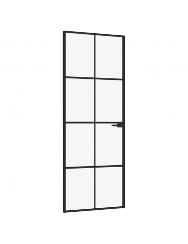 Porta Interna Nera 76x201,5cm Vetro Temperato Alluminio Sottile