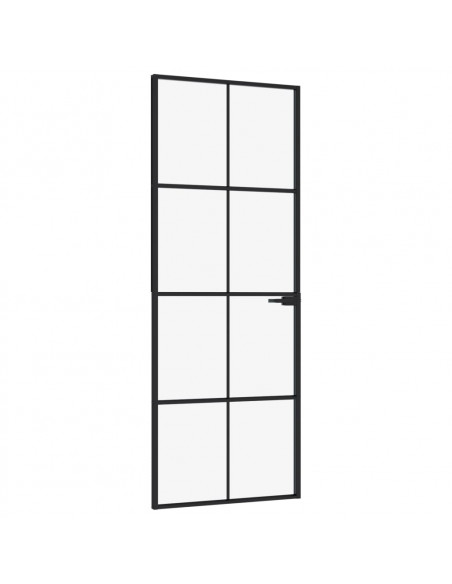 Porta Interna Nera 76x201,5cm Vetro Temperato Alluminio Sottile