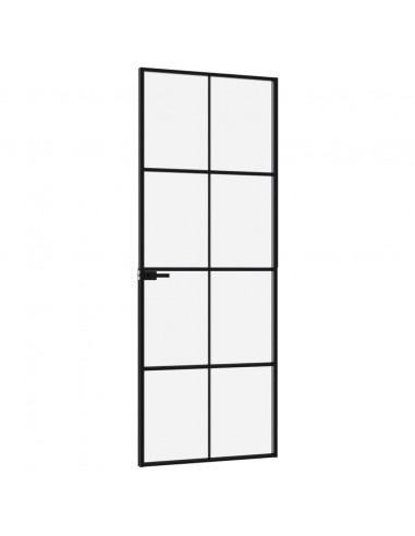 Porta Interna Nera 76x201,5cm Vetro Temperato Alluminio Sottile