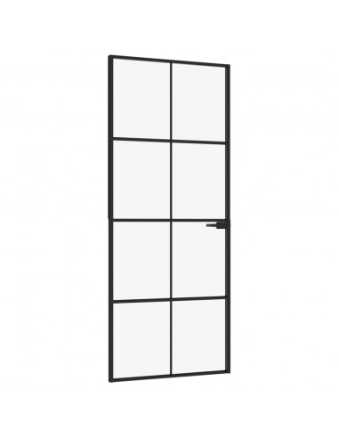 Porta Interna Nera 83x201,5cm Vetro Temperato Alluminio Sottile