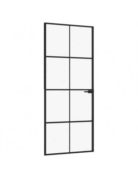 Porta Interna Nera 83x201,5cm Vetro Temperato Alluminio Sottile