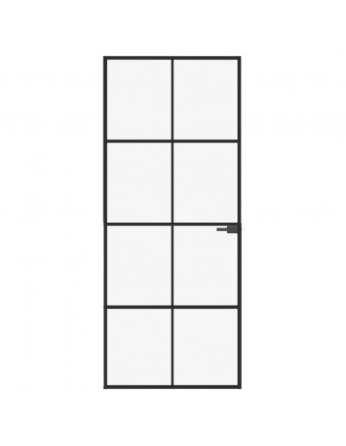 Porta Interna Nera 83x201,5cm Vetro Temperato Alluminio Sottile
