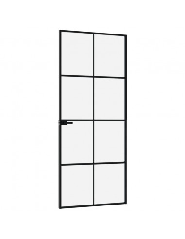 Porta Interna Nera 83x201,5cm Vetro Temperato Alluminio Sottile