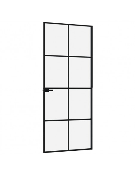 Porta Interna Nera 83x201,5cm Vetro Temperato Alluminio Sottile