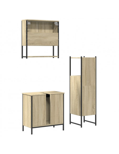 Set Mobili da Bagno 3 pz Rovere Sonoma in Legno Multistrato
