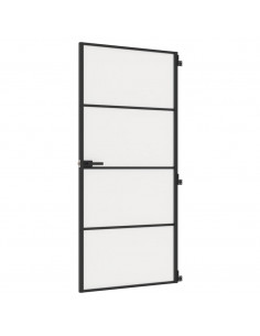 Porta Interni Sottile Nera 93x201,5cm Vetro Temperato Alluminio 2