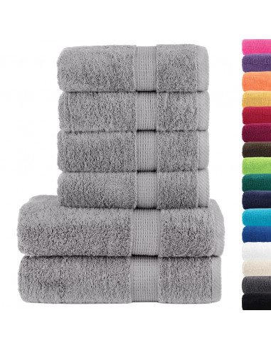 Set Asciugamani 6 pz Grigio 600 gsm 100% Cotone
