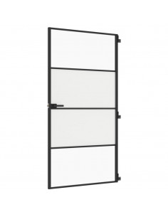 Porta Interni Sottile Nera 102,5x201,5Vetro Temperato Alluminio 2