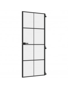 Porta Interni Sottile Nera 83x201,5cm Vetro Temperato Alluminio 2