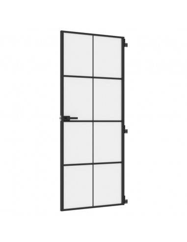 Porta Interni Sottile Nera 83x201,5cm Vetro Temperato Alluminio