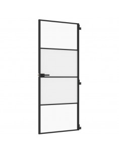 Porta per Interni Nera 83x201,5cm Vetro Temperato e Alluminio 2