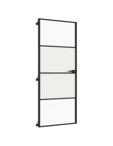 Porta per Interni Nera 83x201,5cm Vetro Temperato e Alluminio