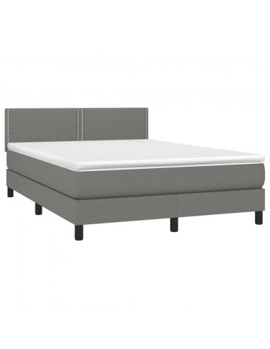 Letto a Molle Materasso e LED Grigio Scuro 140x200cm in Tessuto