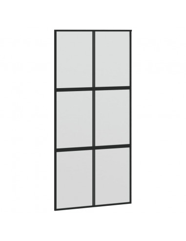 Porta Scorrevole Nera 102,5x205 cm Vetro Temperato e Alluminio