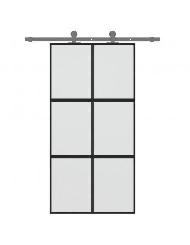Porta Scorrevole Nera 102,5x205 cm Vetro Temperato e Alluminio