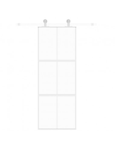 Porta Scorrevole Bianca 76x205 cm Vetro Temperato e Alluminio