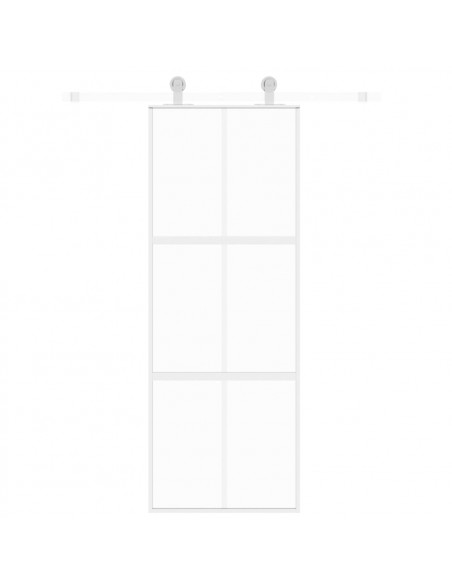 Porta Scorrevole Bianca 76x205 cm Vetro Temperato e Alluminio